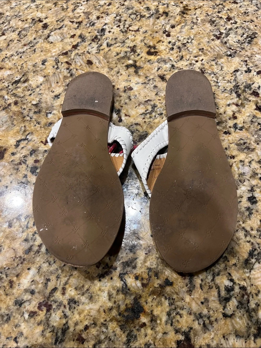 Jack Rogers White Leather Thong Sandals with Pink Tassel Accents